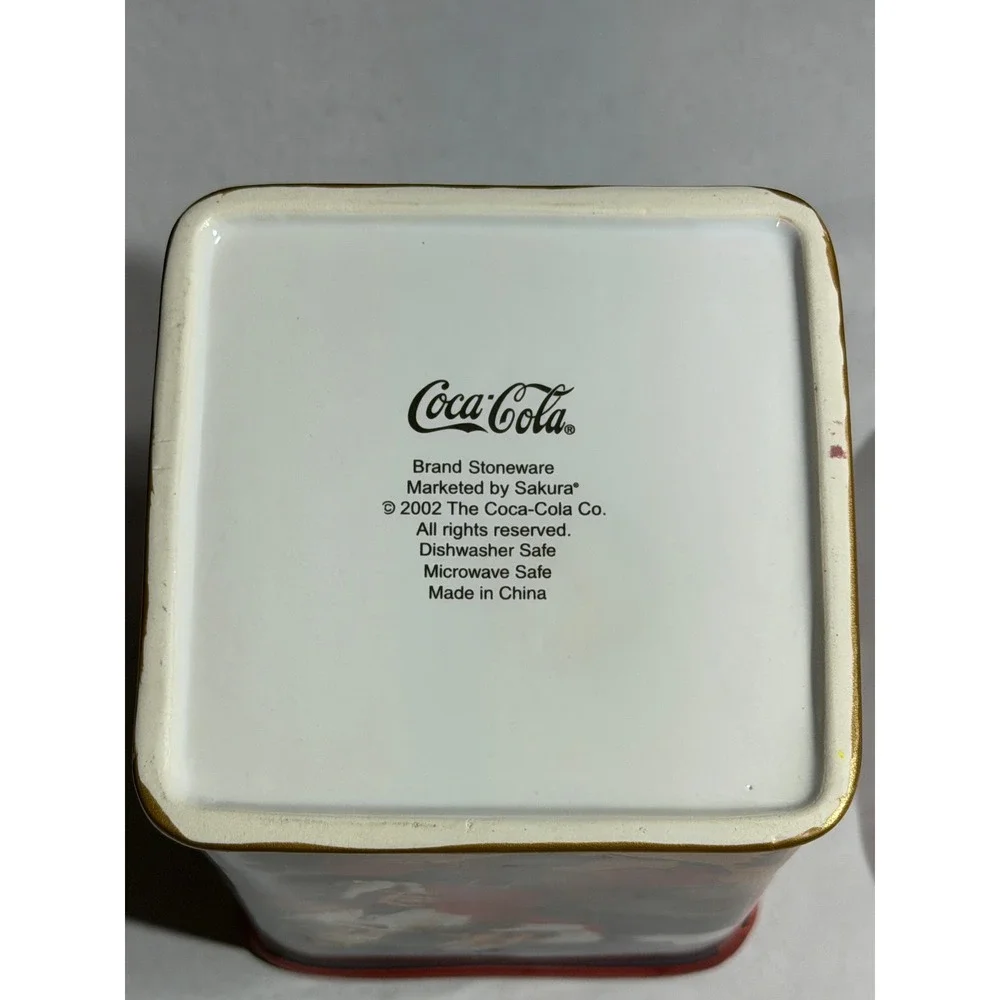 Coca-Cola Santa Claus Ceramic Holiday Canister Jar Red Gold Trim Vintage Style